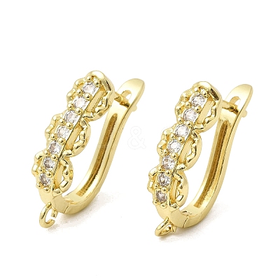 Flat Round Brass Micro Pave Clear Cubic Zirconia Hoop Earring Findings KK-A289-02G-1