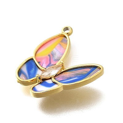 304 Stainless Steel with Cubic Zirconia and Shell Charms LS-STAS-Q347-09B-G-1