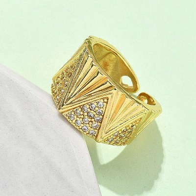 Brass Micro Pave Cubic Zirconia Adjustable Open Cuff Rings RJEW-V009-02G-1