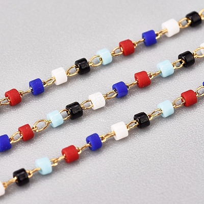 Handmade Glass Seed Beaded Chains CHS-G012-13G-1