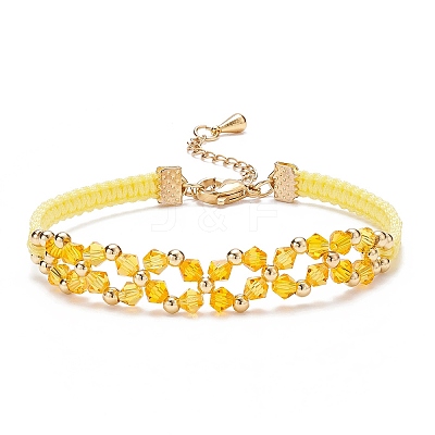 Glass Braided Flower Link Bracelet for Women BJEW-TA00130-04-1