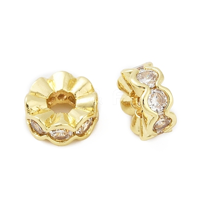 Brass Micro Pave Clear Cubic Zirconia Spacer Beads KK-L235-04G-1