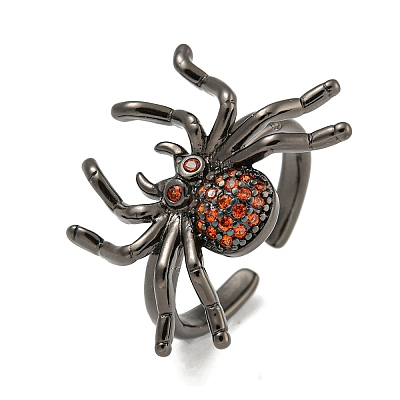 Rack Plating Brass Micro Pave Cubic Zirconia Spider Open Cuff Rings for Women RJEW-I104-24B-1