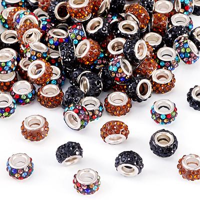 105Pcs 3 Colors Polymer Clay Rhinestone European Beads CPDL-TA0001-02-1