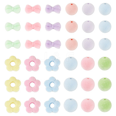 75Pcs 5 Styles Flocking Acrylic Beads OACR-TA0005-01-1