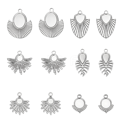 12Pcs 6 Styles 304 Stainless Steel Pendant Cabochon Settings STAS-UN0042-14-1