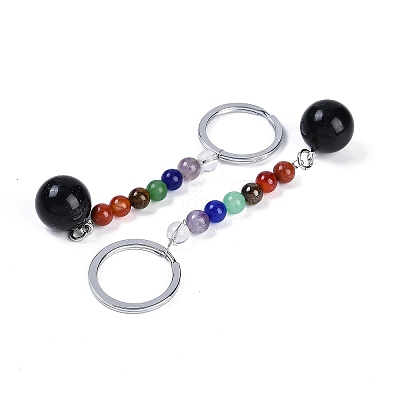 Natural Unakite Round Beaded Keychain G-H076-01P-08-1