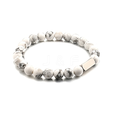 Natural Howlite Round Beaded Stretch Bracelet PW-WG80752-07-1