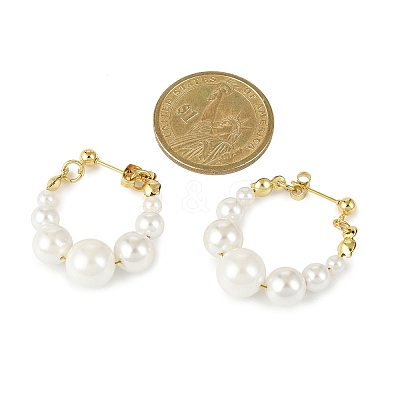 Shell Pearl Beaded Dangle Stud Earrings EJEW-JE06362-01-1