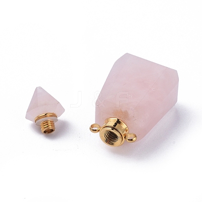 Faceted Natural Rose Quartz Openable Perfume Bottle Pendants G-P435-B-01G-1
