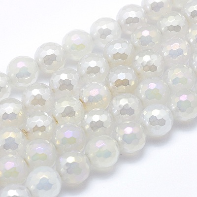Electroplated Natural Agate Beads Strands G-O164-01B-8mm-1
