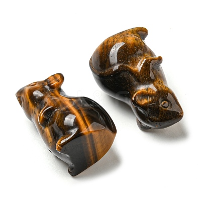 Natural Tiger Eye Carved Healing Mouse Figurines DJEW-D012-02B-1