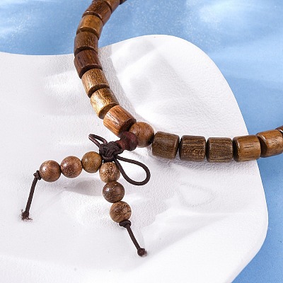Wood Round Beads Wrap Bracelets BJEW-U041-02B-1