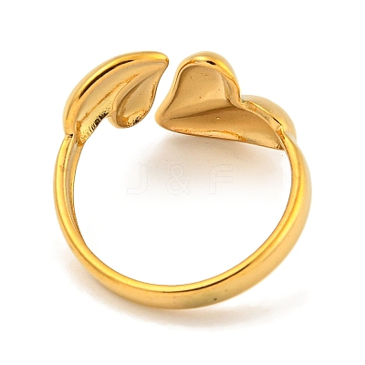 Ion Plating(IP) 304 Stainless Steel Heart Open Cuff Ring for Women RJEW-A043-31G-1