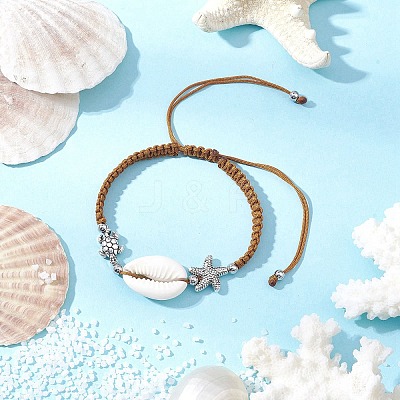 Natural Cowrie Shell Braided Bead Bracelets for Women BJEW-JB11765-04-1