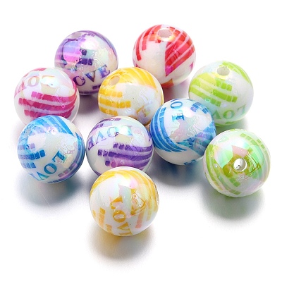 10Pcs Opaque Plating Colours Love Acrylic Beads OACR-S146-03-1