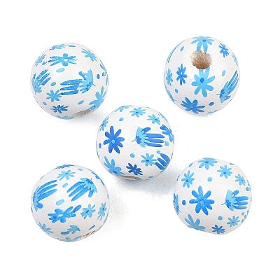 Printed Wood European Beads WOOD-G029-06A-1