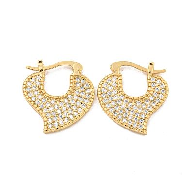 Heart Brass Pave Clear Cubic Zirconia Hoop Earrings EJEW-M258-23G-1