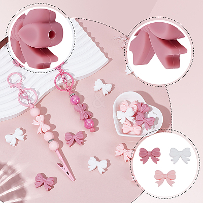 18Pcs 3 Styles Bowknot Food Grade Silicone Beads SIL-SC0003-16-1