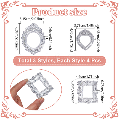 12Pcs 3 Styles Resin Embossed Photo Frames AJEW-NB0007-74-1