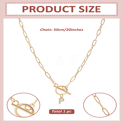 1Pc 304 Stainless Steel Chain & Brass Micro Pave Cubic Zirconia Letter Pendant Necklaces NJEW-LP0001-36P-G-1