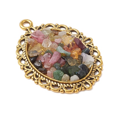 3Pcs 3 Colors Natural Multicolor Tourmaline Chip Pendants PALLOY-JF03037-1