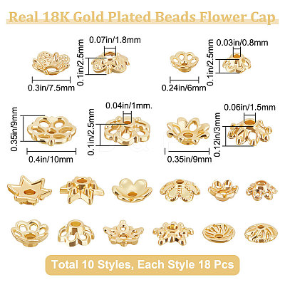 180Pcs 10 Style Rack Plating Alloy Bead Caps KK-BBC0007-59-1