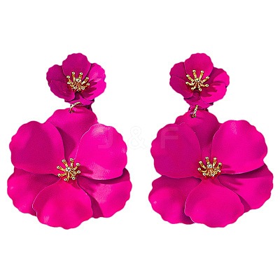 Flower Baking Paint Alloy Dangle Stud Earrings FS-WG1427E-08-1