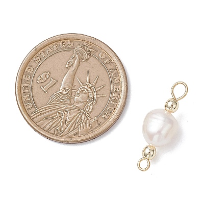 Natural Freshwater Pearl with Synthetic Non-magnetic Hematite Potato Connector Charms PALLOY-JF04713-1