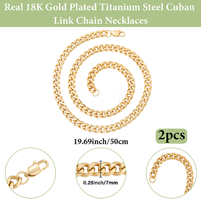 2Pcs 7mm Stainless Steel Cuban Link Chain Necklaces for Women Men NJEW-BBC0001-39B-1