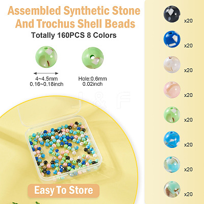 160Pcs 8 Colors Assembled Synthetic Stone and Trochus Shell Beads G-TA0002-31D-1