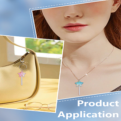 12Pcs 6 Colors Sparkling Plastic Star Lollipop Pendants KY-LP0001-35-1