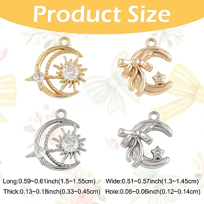 2Pcs 2 Colors Brass Pendants with Clear Glass KK-YW0004-02-1