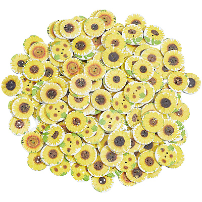 200Pcs 2-Hole Printed Wooden Buttons BUTT-SP0001-22-1