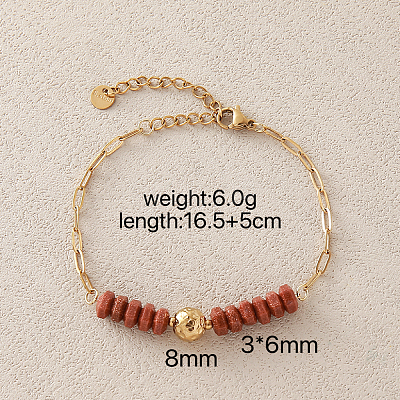 Synthetic Goldstone Hexagon Heishi Beads & 304 Stainless Steel Paperclip Chain Necklace & Bracelets for Women SG1071-3-1