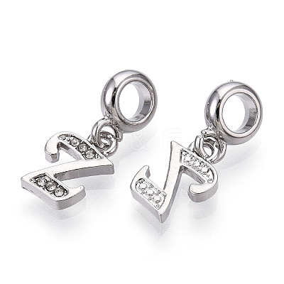Platinum Rack Plating Alloy Rhinestone European Dangle Charms PALLOY-T048-36P-Z-1