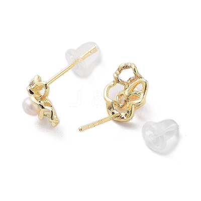 Natural Pearl Flower Stud Earrings EJEW-P256-94G-1