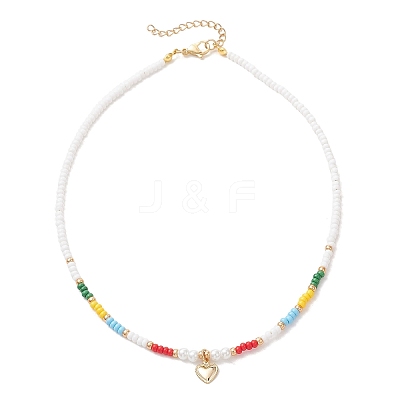 Valentine's Day 304 Stainless Steel Heart Pendant Glass Seed Beaded Necklaces for Women NJEW-MZ00146-03-1