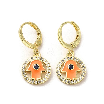 Hamsa Hand Golden Brass Dangle Leverback Earrings EJEW-Q797-10G-04-1