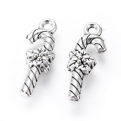 Tibetan Style Alloy Christmas Crutch Pendants TIBEP-GC161-AS-RS-1