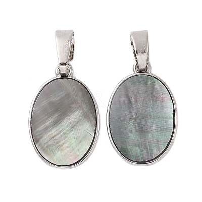 Rack Plating Natural Black Lip Shell Pendants KK-E059-18P-01-1