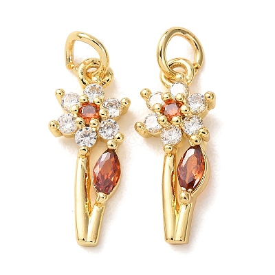 Brass Micro Pave Orange Red Cubic Zirconia Pendants CU-E003-10G-C-1