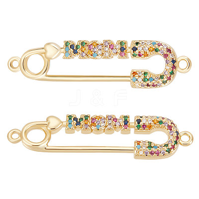 5Pcs Mother's Day Theme Brass Micro Pave Colorful Cubic Zirconia Connector Charms ZIRC-BBC0001-59-1