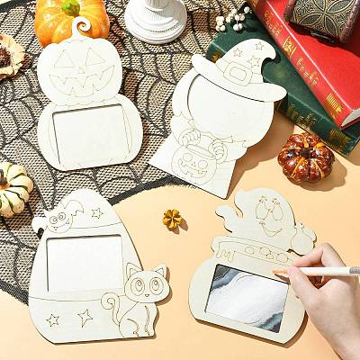 4 Bags 4 Styles Halloween Unfinished Wood Photo Frames WOOD-CJ0002-63-1