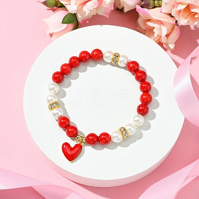 Valentine's Day Natural Dyed Mashan Jade Beaded Stretch Bracelets for Women BJEW-TA00575-1