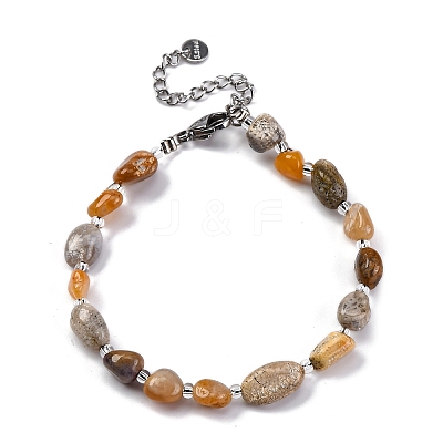 Natural Fossil Coral Beaded Bracelets for Women G-P563-07P-02-1