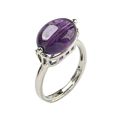 Oval Natural Amethyst Adjustable Rings RJEW-C087-04P-03-1