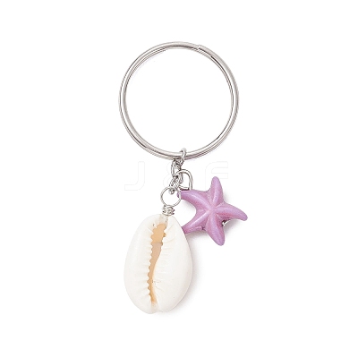 Synthetical Turquoise & Natural Mixed Cowrie Shell Keychains KEYC-JKC01344-1