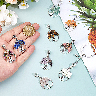 36Pcs 9 Colors Tibetan Style Alloy & Gemstone Chip European Dangle Charms PALLOY-FH00147-1