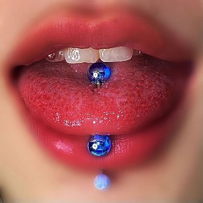 304 Stainless Steel with Acrylic Round Ball Straight Barbell Tongue Rings FS-WG99CB2-10-1